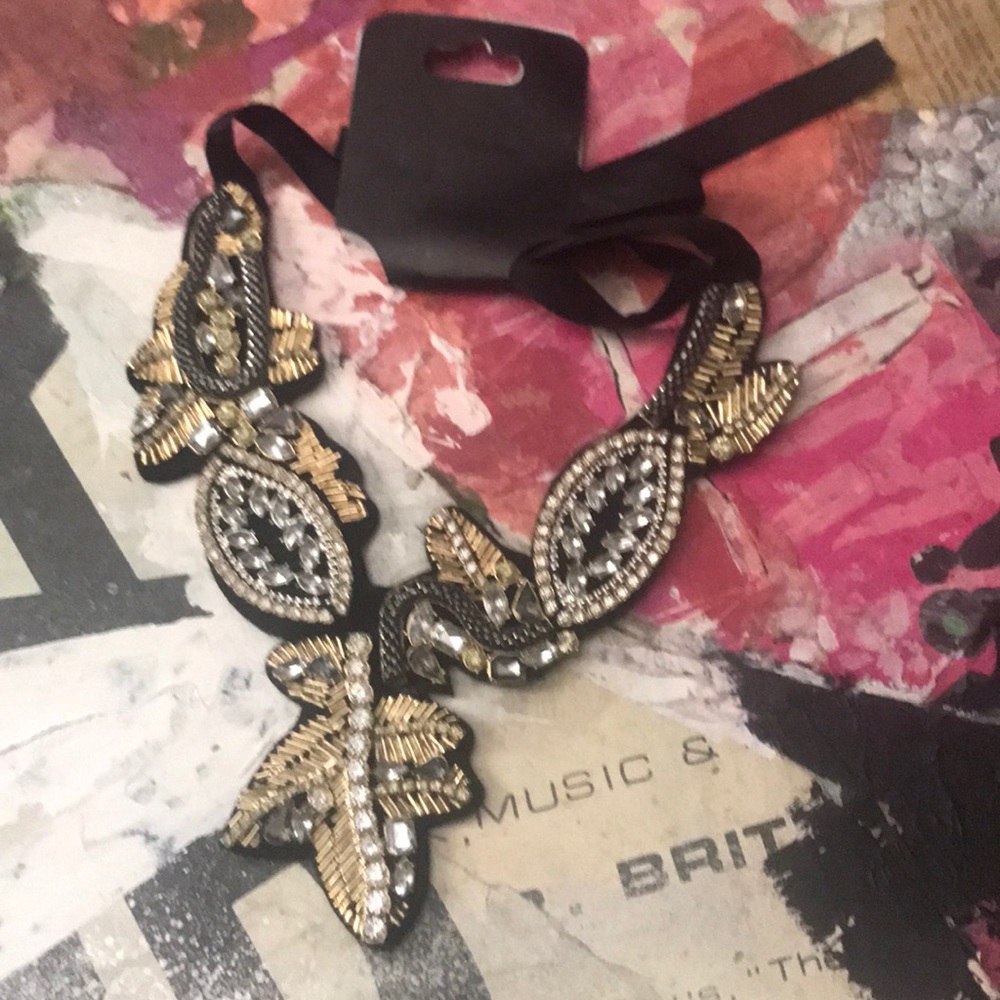 Lia Sophia Black Jewel Statement Necklace